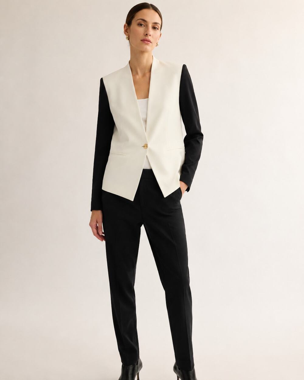 Helmut Lang Era Black White Linen Blend Colorblock Blazer Size 0